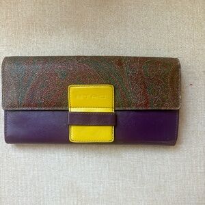Vintage Etro Milano Paisley & Leather Wallet – Burgundy & Mustard